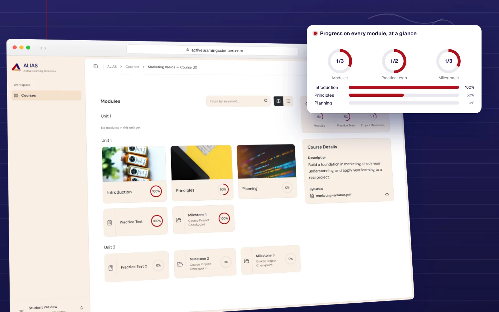 Course page for students